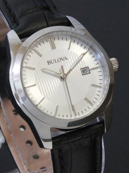 Bulova Accessories - Bulova Ladies Classic Dress Watch Stainless, Silver Textured Dial, Black Strap